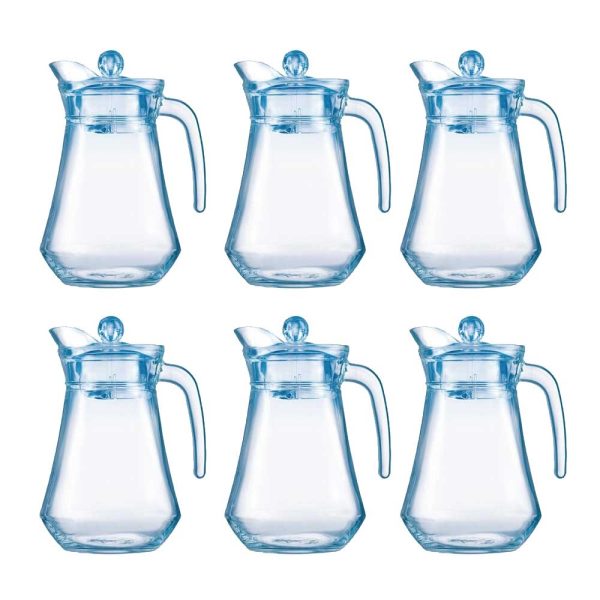 Arcoroc Arc Glass Jugs with Plastic Lid Blue 1.3Ltr (Pack of 6) GP678