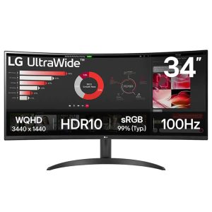 LG 34WR50QK-B QHD UltraWide Curved Monitor, 3440x1440, 5ms, 100Hz, 2xHDMI, DP,Tilt,VESA LSW-34WR50QK-B