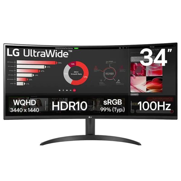 LG 34WR50QK-B QHD UltraWide Curved Monitor, 3440x1440, 5ms, 100Hz, 2xHDMI, DP,Tilt,VESA LSW-34WR50QK-B
