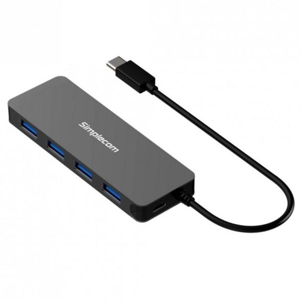 Simplecom CH320-BK Ultra Slim Aluminium USB 3.1 Type C to 4 Port USB 3.0 Hub, Black LSW-CH320-BK