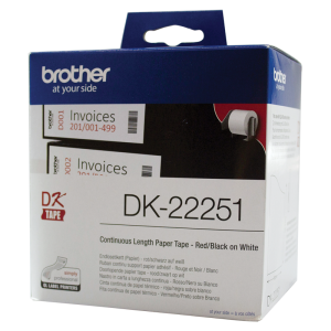Brother DK-22251 White Continuous Paper Roll, 62mm x 15.24m (with Black/Red Print) LSW-DK-22251