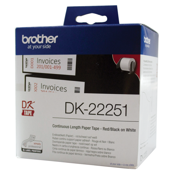 Brother DK-22251 White Continuous Paper Roll, 62mm x 15.24m (with Black/Red Print) LSW-DK-22251