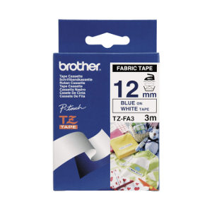 Brother TZ-FA3 Fabric Iron on Tape Blue Printing on White Tape (12mm Width 3 Metres in Length) LSW-TZ-FA3
