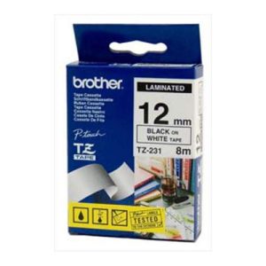 Brother TZ-231 Laminated Black Printing on White Tape (12mm Width 8 Metres in Length) LSW-TZ-231