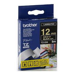 Brother TZ-334 Laminated Gold Printing on Black Tape (12mm Width 8 Metres in Length) LSW-TZ-334