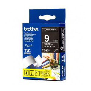 Brother TZ-325 Laminated  White Printing on Black Tape (9mm Width 8 Metres in Length) LSW-TZ-325